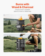 VEVOR Camping Rocket Stove, Wood Burning Portable Rocket Stove with Carrying Bag for Backpacking, SPCC Steel, Double Door, Burn Twigs, Sticks or Charcoals for Outdoor Cooking, Backyard, Camp Cooking
