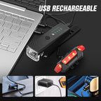 WGGE Ultra Bright USB Rechargeable Bike Light Set,Powerful Bicycle Front Headlight and Back Taillight,Easy to Install for Night Riding Fits All Bicycles,Mountain,Road or Camping