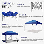 GDY 12x12 FT Pop Up Canopy Tent with One Push Setup,Setup Gazebo with 4 PVC Transparent Sidewalls,Easy Carry for Events, Parties, Camping, Navy Blue.