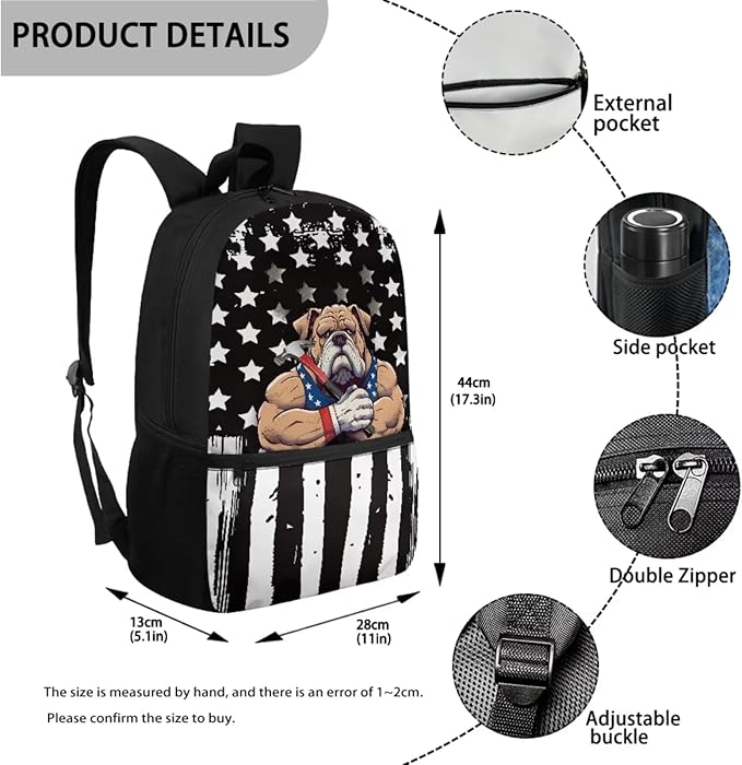 3 Pieces American Flag and Cool Dog Pattern School Bag Set for Boys, Students Book Bag with Large Capacity Lunch Box Pencil Case, Bags Set for Picnic Hiking Camping