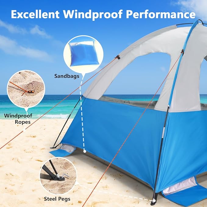 NXONE Beach Tent Sun Shelter with UPF 50+ UV Protection, Lightweight Easy Setup Portable Beach Canopy for Family, Large Space for Beach, Camping & Outdoor, 3/4/6 Person