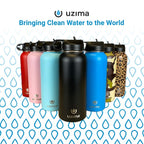 Uzima - Z-Source Filtered Water Bottle for Hiking, Backpacking, Camping, and Travel. Large 32oz Capacity with Double-Walled Stainless Steel Exterior.
