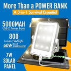 PRAANA 3-in-1 Solar Survival Kit, Emergency Flashlight with 5000mAh USB-C Power Bank & 7W Solar Panel for Power Outages, Camping, and Emergency Preparedness