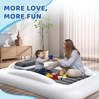 Inflatable Toddler Travel Bed - 60 Inches Portable Toddler Bed for Travel with Safety Sides - Cozy Kids Air Mattress Set with High-Speed Pump & Carry Case - Lightweight & Easy to Inflate -Grey