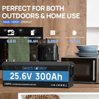 24V 300Ah LiFePO4 Lithium Battery with Bluetooth, 200A BMS, Deep Cycles 300Ah LiFePO4 Battery, 7680Wh Energy for Off-Grid, Solar, RV, Camper, Trolling Motor, Marine, Boats