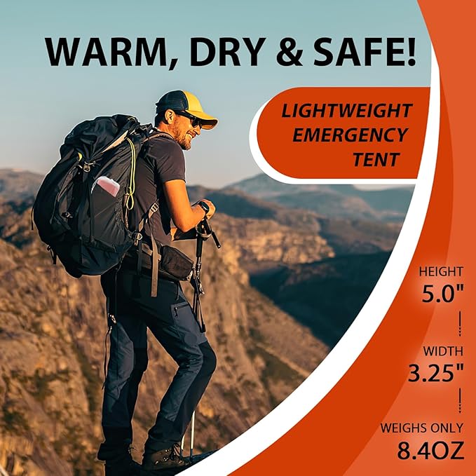 1-Pack Survival Life Tent - 1Person Mylar Shelter, Tube Tent with Paracord, All-Weather for Camping, Hiking, Survival Kits-Yellow