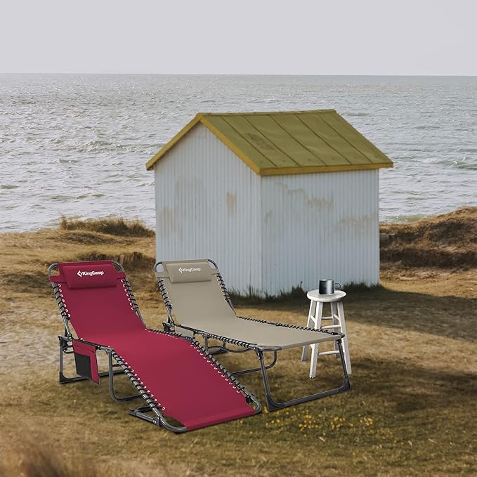 KingCamp Reclining Lounger Chair Camping Cots, 74.8" x 23.2" x 13.3", Wine