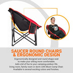 KingCamp Foldable Saucer Moon Lounge Chair with Cupholder Storage Pocket for Indoor Home or Outdoor Camping and Tailgating Use, Black/Red