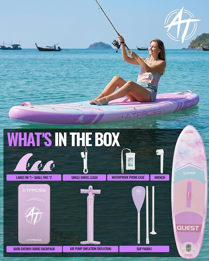 10'6''x33''Inflatable Stand Up Paddle Board, 400lbs Extra Wide Stand Up Paddleboard with Kayak Seat, Anti-Slip EVA Deck Premium SUP Accessories Kit, Non-Slip Stable Deck Boat for Yoga Fishing Surf