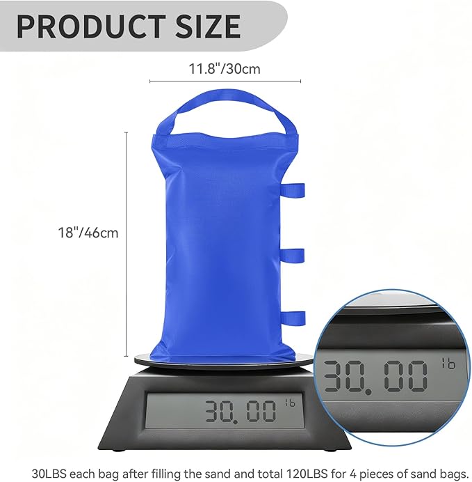 Sand Bags for Canopy Legs Empty Sandbags for Weight, Canopy Tent Weights Set of 4 Heavy Duty 1680D Pop Up Tent Weights Bags (Blue, 120LBS)