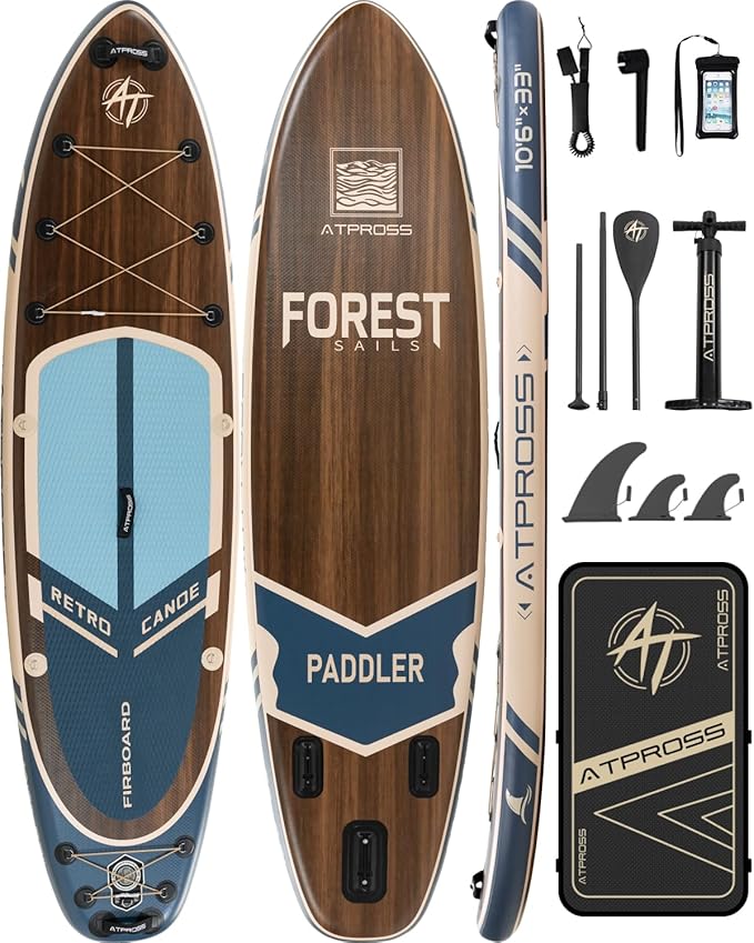 10'6''x33''Inflatable Stand Up Paddle Board, 400lbs Extra Wide Stand Up Paddleboard with Kayak Seat, Anti-Slip EVA Deck Premium SUP Accessories Kit, Non-Slip Stable Deck Boat for Yoga Fishing Surf