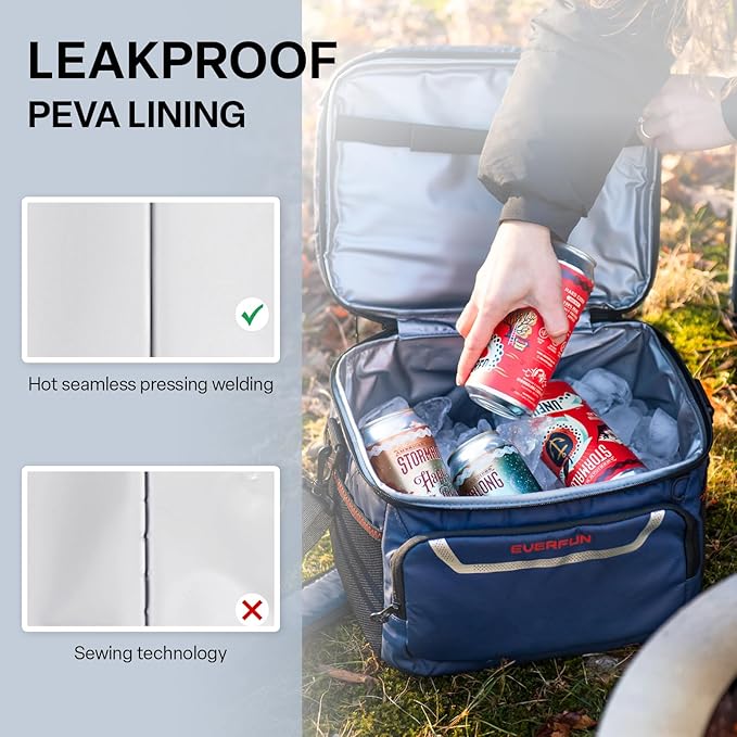 EVERFUN Small Cooler Bag 24 Can Insulated Lunch Box Double Deck Soft Leak-Proof Waterproof Collapsible Ice Chest for Men Women Work Travel Car Trip Picnic Beach