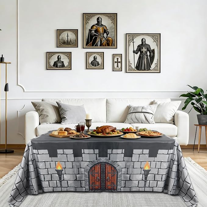 Medieval Castle Playhouse 10ft x 7.5ft Large Stone Wall Party Tablecloth Table Tent Cover Medieval Castle Party Decor Supplies for Indoor Outdoor Knight Birthday Parties Playground Play Accessory