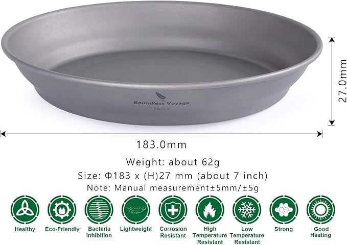 Boundless Voyage Ultralight Titanium Bowl Pan Plate Dish with Carry Bag Outdoor Camping Portable Tableware Cookware ((Plate-M)-Ti15167B)