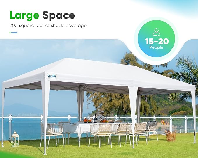 Quictent 10x20 Pop up Canopy Without Sidewalls Easy up Canopy Tent Instant Shelter with Windows for Outdoor Event Party