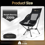MOON LENCE High Back Folding Camping Chair, 330lbs Portable Compact Chair with Wide Seat & Ergonomic Back Support (Black)