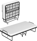 Zenzy Cot Folding Bed with Mattress, CertiPUR-US Certified 4" Mattress Topper & Sturdy Metal Frame, Fold Up Bed for Guest/Bedroom/Office/Camp, 75" x 31", Black
