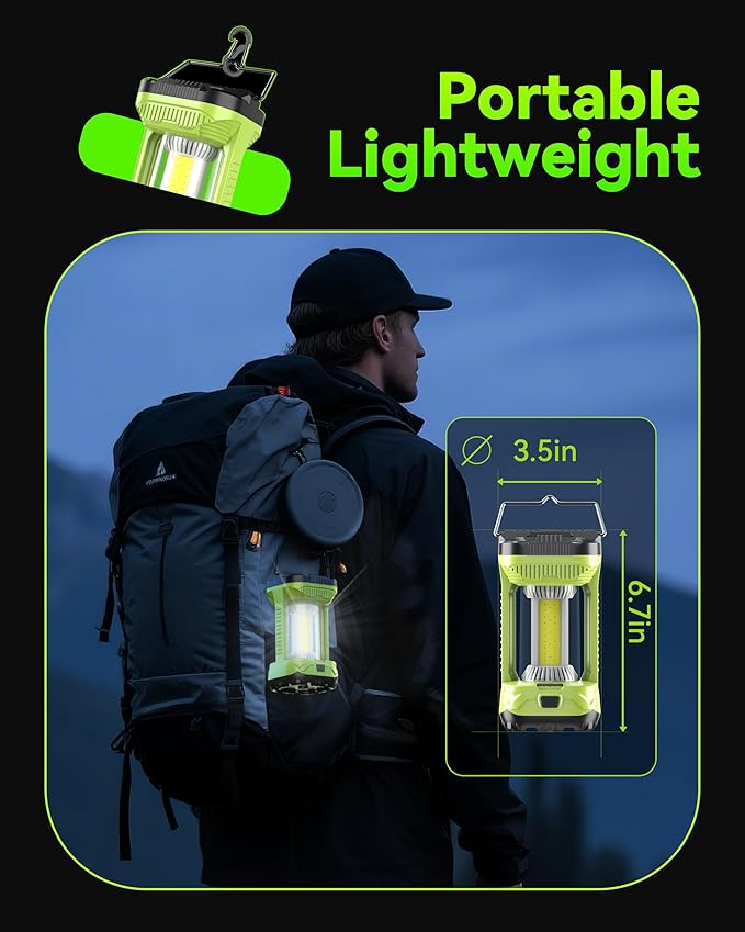 AlpsWolf Camping Lantern Rechargeable, 4000mAh LED Lantern for Power Outages Super Bright Portable Camping Light Emergency Lantern Camping Lamp Green, 1 Pack