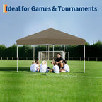 GarveeLife 10x10 Pop Up Canopy with One Button Push Setup - Heavy Duty Outdoor Canopy Tent with Portable Roller Bag - 3 Adjustable Height, 4 Weight Bags, 8 Stakes & 4 Guy Ropes Included, Brown