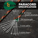 TECEUM 5/32" Paracord Rope 1000 – 1000ft / 200ft / 100ft / 50ft – Tactical Parachute Cord 4mm – 45+ Colors – Nylon String for Survival & Camping Gear – Stripe Cord for Survival – Utility Rope