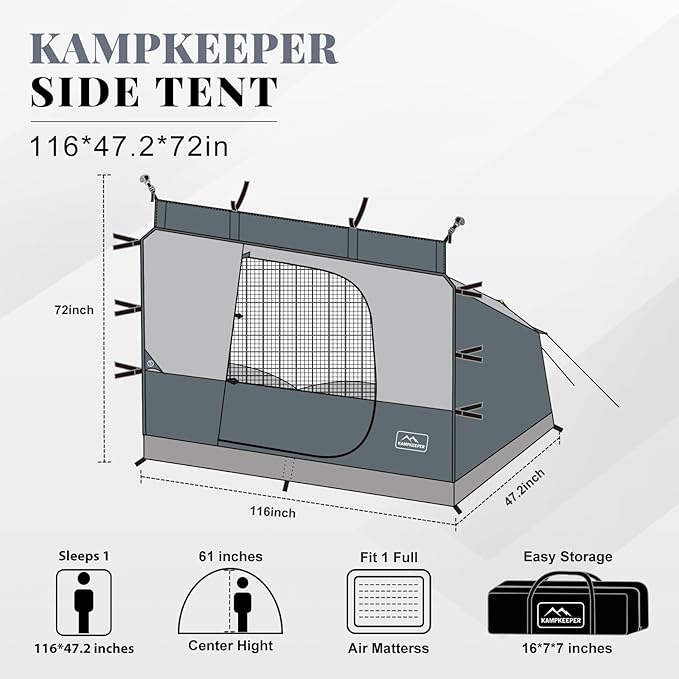 KAMPKEEPER Canopy Side Tent, Camping Canopy Tent for 10x10 Pop Up Canopies, Cube Tents, Gazebo Room Compatible with 10' Wide Canopies(Canopy Not Included)