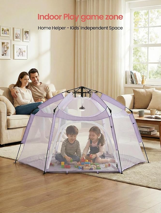 Portable Large Pop Up Kids Indoor Outdoor Tent with Canopy UV Cover,Thick Removable Floor for Sleeping Or Beach Shelter (Lilac)