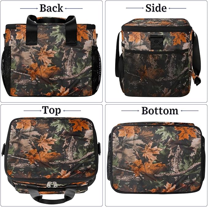 Leakproof Reusable Insulated Cooler Lunch Bag Tree Leaves Camouflage Camo Picnic Lunch Box for Women Men Cooler Tote Office Work Camping Beach 24 Can 15L
