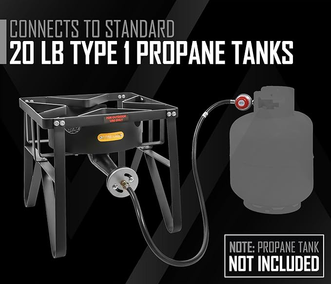 Concord Deluxe Banjo Single Propane Burner, 200,000 BTU Portable Outdoor Stove for Camping Cooking/Home Brewing/Making Sauces, 16” Square
