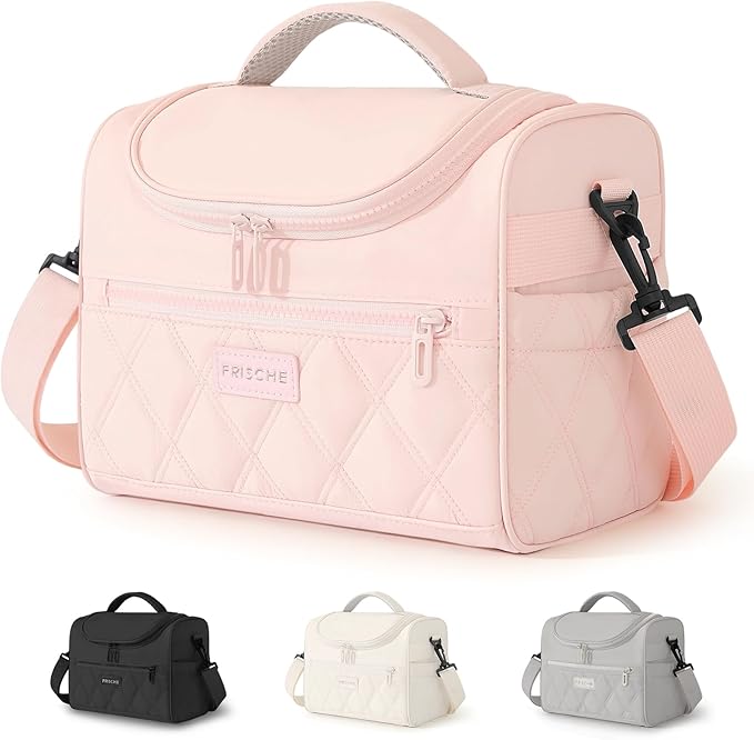 Lunch Bag for Women Soft Insulated,Leakproof Lunch Box with Straps Lightweight,Reusable Lunch Cooler for Work Meal Camping Travel,Pink