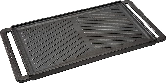 Cuisinart Reversible Cast Iron Grill/Griddle Plate, 15.75” x 9” Pre-Seasoned Cooking Surface with Flat and Ribbed Sides, Stovetop Griddle for Electric Ranges, Use on Stove, Campfire, or Gas Grill