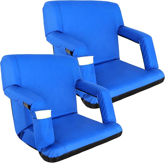 Wide Stadium Seat for Bleachers with Back Support -2 Pack Reclining Adults Camping Stadium Chair Extra Thick Cushion Bleacher Seats Waterproof Black