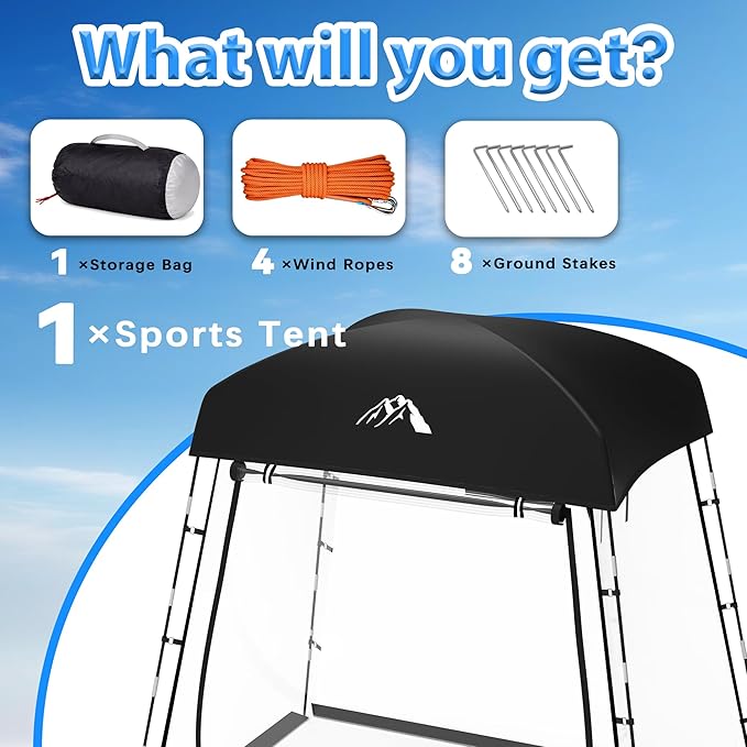 Sports Tent, Portable Sports Tent Shelter Fits 2-4 Persons,6.3FT Height Clear Bubble Tents for Sports Games and Camping,Providing Shelter from Wind and Rain (Black)