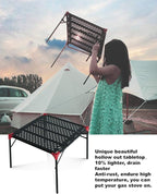 iClimb Extendable Folding Table Large Tabletop Area Ultralight Compact with Hollow Out Tabletop and Carry Bag for Camping Backpacking Beach Concert BBQ Party, Three Size (Black - S)