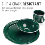 GSI Outdoors Pioneer Enamel 12 Pieces (4-Person) Dish Set I Enamelware Dishes Including Plates, Bowls and Mugs for Camping, Outdoors, RV, Camp, Green