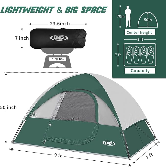 Camping Tent 2-4 Person, Waterproof Windproof Tent with Rainfly Easy Set up-Portable Dome Tents for Camping…