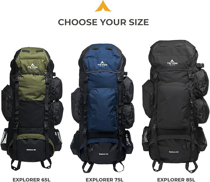 Teton 65L Explorer Internal Frame Backpack for Hiking, Camping, Backpacking, Rain Cover Included, Huckleberry