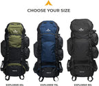 Teton 65L Explorer Internal Frame Backpack for Hiking, Camping, Backpacking, Rain Cover Included, Huckleberry