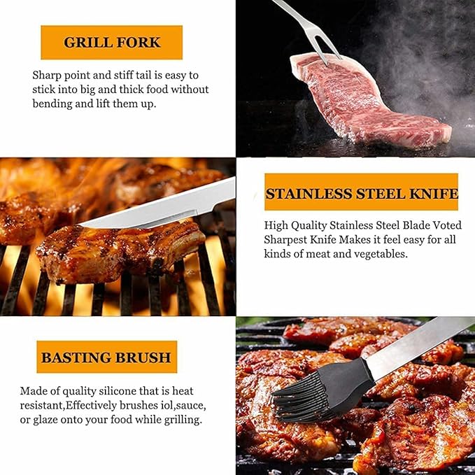 MUJUZE Grill Set,Grilling Gifts for Men,Grilling Accessories,BBQ Set,BBQ Accessories with Apron for Dad,Grill Tool Set for Outdoor,Grill Kit for Camping,Backyard