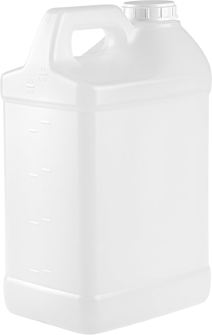 kitchentoolz 2.5 Gallon F-Style HDPE Jug with Secure Seal Lid - Heavy-Duty Storage, and Chemical Transport - Case of 8