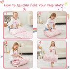 Toddler Nap Mat, Kids Sleeping Bag with Pillow & Minky Blanket, Girls Extra Large Rolled Nap Mats for Preschool Daycare Camping Kindergarten