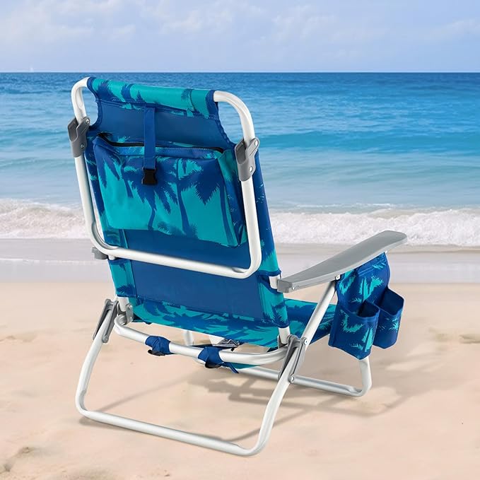 Tangkula Set of 4 Backpack Beach Chair, 5-Position Lay Flat Beach Chairs with Cooler Bag, 2 Cup Holders, Towel Bar, Lightweight Low Folding Beach Chair with Backpack Straps
