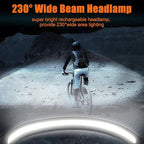 LED Headlamp Flashlight, High Lumens 230° Broadbeam Headlight, USB Rechargeable Head Lamp with Digital Power Display, Lightweight Waterproof Headlamps for Camping Running Hiking, Flexible Silicone