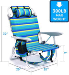 2PC Portable Beach Chair for Adults, 5 Position Backpack Folding Camping Chairs for Outdoor, Beach Chairs with Backpack Straps, Striped