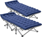 ABORON Camping Cot for Adult 28" Extra Wide, 2PK Heavy-Duty 1200D Oxford Cot for Sleeping, Portable Folding Camp Bed with Mat & Carry Bag
