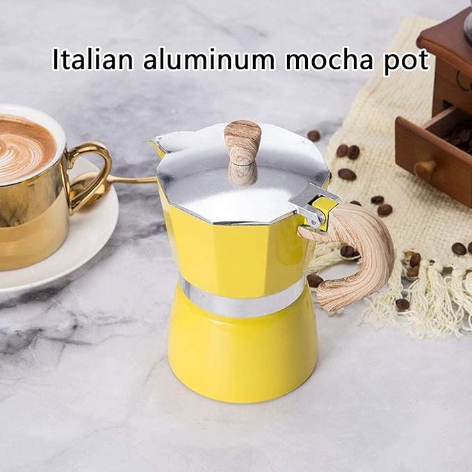Italian Mocha Pot, Espresso Pot Stovetop 3/6 Cup Wood Handle Espresso Mocha Pot For Home/Camping Use