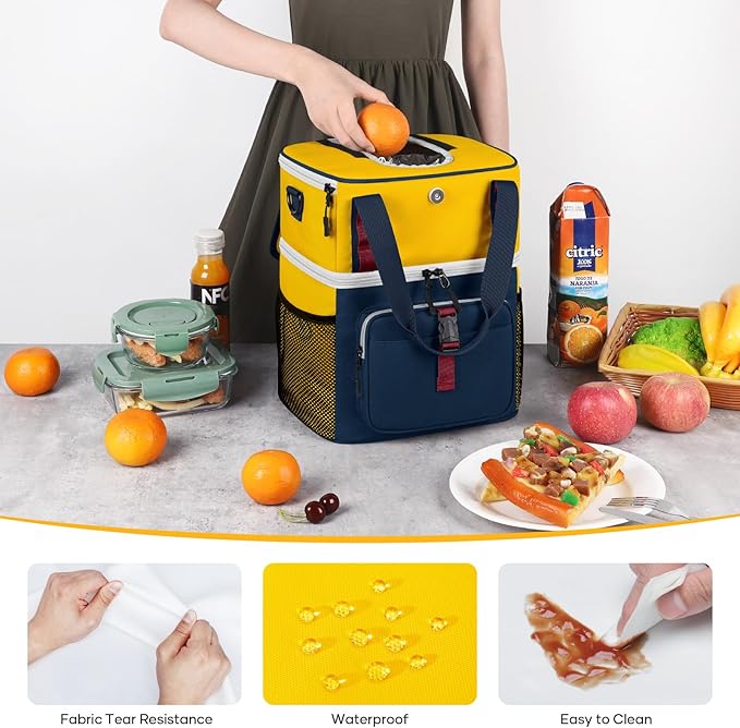 Maelstrom Lunch Box for Women, 20L Insulated Lunch Bag Men, Leakproof Double Deck Cooler Bag, Soft Lunch Cooler with Quick Access Flip-Top Lid for Work, Beach,Travel, Camping