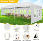 COBIZI 10x30 Pop Up Canopy with 8 Sidewalls for Parties Wedding Backyard, Waterproof Outdoor Commercial Event Shelter with Stakes, Ropes, Sandbags, White