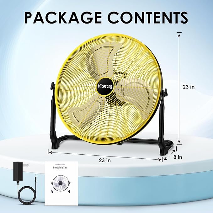 20'' Portable Battery Operated Fan, Cordless Camping Floor Fan Outdoor, Long Lasting Rechargeable Battery Powered Fan, 360° Tilt, USB Output, Wireless, for Home Gazebo Greenhouse Outside Gym