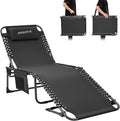 #WEJOY Folding Lounge Chair Outdoor, 5-Position Adjustable Sunbathing Tanning Chair with Shoulder Strap & Side Pocket, Heavy Duty Reclining Chair for Patio Pool Camping, Portable Folding Bed Cot,Black