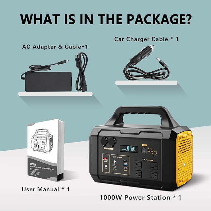 Portable Power Station 1024Wh, Solar Generator LiFePO4 (LFP) Battery with 120V AC Outlet, Fast Charging, Electric Generator for RV Camping Outdoor Hiking Home Emergency Backup (Solar Panel Optional)
